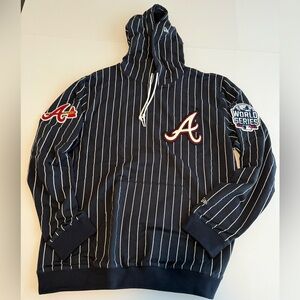 NWT Men’s New Era Atlanta Braves Navy Pinstriped Hoodie, Size XL